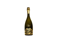 Eine elegante Flasche Champagner mit goldenen Verzierungen und dem Schriftzug 'Rare' auf dem Etikett.