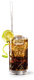 Ein erfrischendes Getränk in einem klaren Glas, gefüllt mit sprudelndem Cola und einem Limettenschnitz als Garnitur.