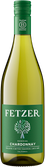 Eine hochwertige Weinflasche mit einem grünen Etikett, das den Namen „Fetzer“, die Rebsorte „Chardonnay“ und die Herkunft „California“ trägt. Ein stilisiertes Baum-Symbol sowie das „Certified B Corporation“-Logo auf dem Flaschenhals unterstreichen den nachhaltigen Markenauftritt.