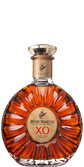 Ein hochwertiger Cognac in einer stilvollen Flasche, die mit einem goldenen Etikett und einer einzigartigen, geschwungenen Form verziert ist.