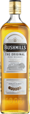 Der Bushmills Whiskey zeigt eine elegante Flasche mit einem Etikett, das die dreifache Destillation und die irische Herkunft betont.