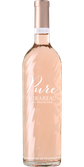 Ein hochwertiger Roséwein, der in einer transparenten Flasche mit einem eleganten, minimalistischen Etikett präsentiert wird.