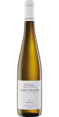 Die Flasche Riesling von Markus Molitor hebt sich durch ihr schlichtes, aber elegantes Etikett und die ansprechende Form hervor.