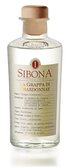 Die Flasche zeigt die Bezeichnung 'Sibona' und Informationen über die Herkunft und den Geschmack der Grappa.
