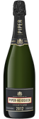 Eine elegante Flasche Piper-Heidsieck Champagner aus dem Jahr 2012, mit einem glänzenden schwarzen Korken und goldenen Akzenten.