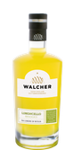 Eine Flasche Limoncello mit leuchtend gelber Flüssigkeit, die in einem eleganten Design präsentiert wird.