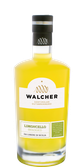 Eine Flasche Limoncello mit leuchtend gelber Flüssigkeit, die in einem eleganten Design präsentiert wird.