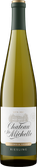 Eine elegante Flasche Riesling von Chateau Ste. Michelle mit goldener Kappe und einem detaillierten Etikett, das die Weinkellerei zeigt.