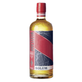 Der Westland Solum Whiskey präsentiert sich in einer eleganten Flasche, die mit einem kreativen Design und klaren Farben versehen ist.