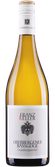 Eine elegante Flasche Grauburgunder mit einem weißen Etikett und einem Wappen, die auf einem neutralen Hintergrund steht.