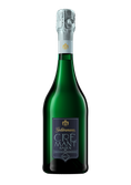 Die Flasche Geldermann Crémant zeigt ein stilvolles Design mit einem blauen Etikett und einem silbernen Korkenverschluss.