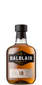 Ein hochwertiger Scotch Whisky, Balblair 18, präsentiert in einer ansprechenden Flasche mit einem schwarzen Deckel und goldenen Akzenten.