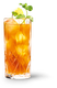 Ein elegantes Glas mit einem erfrischenden, orangefarbenen Getränk, garniert mit frischer Minze und einer Zitronenscheibe.
