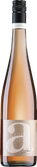 Eine elegante Flasche alkoholfreier Roséwein mit einem sanften Farbverlauf von rosa bis gold.