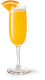Ein elegantes Glas mit einem sprudelnden, orangefarbenen Getränk, garniert mit einer Orangenscheibe am Rand.