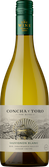 Eine Flasche Sauvignon Blanc von Concha y Toro, elegant mit einem goldenen Etikett und einer kunstvollen Darstellung auf dem Label.