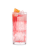 Ein eleganter Cocktail in einem facettierten Glas, gefüllt mit eisgekühltem, pinkfarbenem Getränk und einer Orangenscheibe.