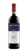 Eine elegante Flasche Rotwein mit dem Etikett 'Ruffino 1877 Chianti DOCG', das ein Wappen zeigt.