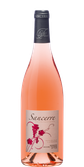 Die Flasche Sancerre Roséwein zeigt ein elegantes Etikett mit Traubenmotiven, perfekt für besondere Anlässe.