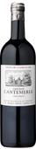 Die Flasche zeigt das historische Château Cantemerle, umgeben von einer detaillierten Zeichnung des Weinguts und der Landschaft.