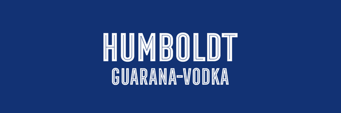 Der Schriftzug 'HUMBOLDT' in großen, weißen Buchstaben auf einem tiefblauen Hintergrund, darunter 'GUARANA-VODKA'.