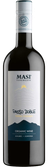 Die Flasche zeigt Masi Passo Doble, einen organischen Wein, mit einem modernen Etikett und einer künstlerischen Darstellung von Bergen.
