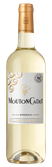 Eine elegante Flasche Mouton Cadet Weißwein mit goldener Kapsel und kunstvollem Etikett, ideal für besondere Anlässe.