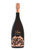Eine elegante Flasche Rosé-Champagner mit kunstvollem, goldenen Etikett und einem stilvollen, schwarzen Design.