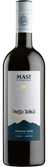 Die Flasche zeigt Masi Passo Doble, einen organischen Wein, mit einem modernen Etikett und einer künstlerischen Darstellung von Bergen.