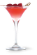 Ein eleganter Cocktail in einem Martiniglas, gefüllt mit einem leuchtend roten Getränk und garniert mit frischen Himbeeren.
