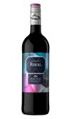 Die Flasche Rotwein hat einen lila Korken und ein modernes, farbenfrohes Design, das die Aufmerksamkeit auf sich zieht.