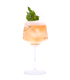 Hellgoldener, perlender Drink mit cremiger Schaumkrone und frischen Minzblättern in einem hohen Stielglas vor weißem Hintergrund.