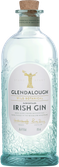 Eine elegante Flasche irischen Gins mit einem Korkenverschluss und einem kunstvollen, botanischen Design auf der Oberfläche.