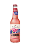 Eine Flasche Rotkäppchen Secconade Pink Grapefruit mit 0,0% Alkohol, mit buntem Etikett das eine Grapefruit sowie das Rotkäppchen Logo zeigt.