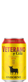 Eine auffällige Getränkedose in leuchtendem Gelb mit rotem Deckel. Das markante Design mit schwarzem Osborne-Stier und großem „Veterano & Cola“-Schriftzug verleiht der Dose einen klassischen und unverwechselbaren Look.
