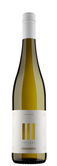 Eine Flasche alkoholfreier Riesling mit einem eleganten, minimalistischen Etikett in sanften Farben und klaren Linien.