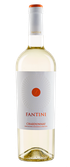 Eine Flasche Fantini Chardonnay mit einem eleganten, weißen Etikett und einem leuchtend orangefarbenen Korken.