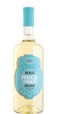 Eine Flasche des biologischen Weins 'Fresco di Masi' mit einem hellblauen Korken und einem eleganten Etikett in sanften Farben.