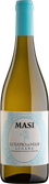 Eine Flasche Lugana DOC mit einem hellen, elegant gestalteten Etikett in Weiß- und Türkistönen, das die Frische und Leichtigkeit dieses italienischen Weißweins unterstreicht.