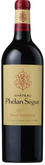 Eine elegante Flasche Château Phélan Ségur mit einem goldenen Etikett und rotem Korken, die für hochwertigen Wein steht.
