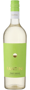 Eine Flasche Fantini Pinot Grigio mit einem eleganten, weißen Etikett und grünem Deckel, die frischen Wein symbolisiert.