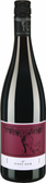 Eine elegante Flasche Pinot Noir mit einem kunstvollen Etikett, das eine stilisierte Traube und einen schelmischen Fuchs zeigt.