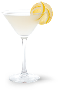 Der klare Drink in einem stilvollen Glas wird von einer leuchtenden Zitronenscheibe begleitet, ideal für einen besonderen Anlass.
