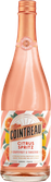 Eine hochwertige Flasche mit einem farbenfrohen Etikett, das den Namen „Cointreau Citrus Spritz“ trägt. Illustrationen von Zitrusfrüchten und Blättern unterstreichen den frischen Charakter des Aperitifs, während die roséfarbene Flasche und der kupferfarbene Verschluss das moderne Design abrunden.