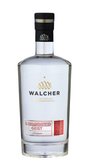 Eine elegante Flasche Walcher Himbeergeist mit einem klaren, minimalistischen Design und goldenen Akzenten auf dem Etikett.