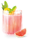 Ein erfrischendes, pinkes Getränk in einem eleganten Glas, garniert mit Minze und Zitrone, neben einer Grapefruit-Scheibe.