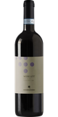 Die Merlot-Flasche von Mandrarossa hebt sich durch ihr schlichtes, aber elegantes Etikett und die markante Farbgestaltung hervor.