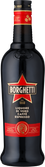 Die Flasche Borghetti, ein italienischer Espresso-Likör, zeigt ein auffälliges Design mit einer roten Sternenmarkierung und goldener Schrift.