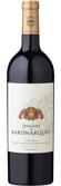 Eine elegante Flasche Rotwein mit goldener Kapsel und kunstvollem Etikett, das den Namen 'Domaine de Baronarques' trägt.
