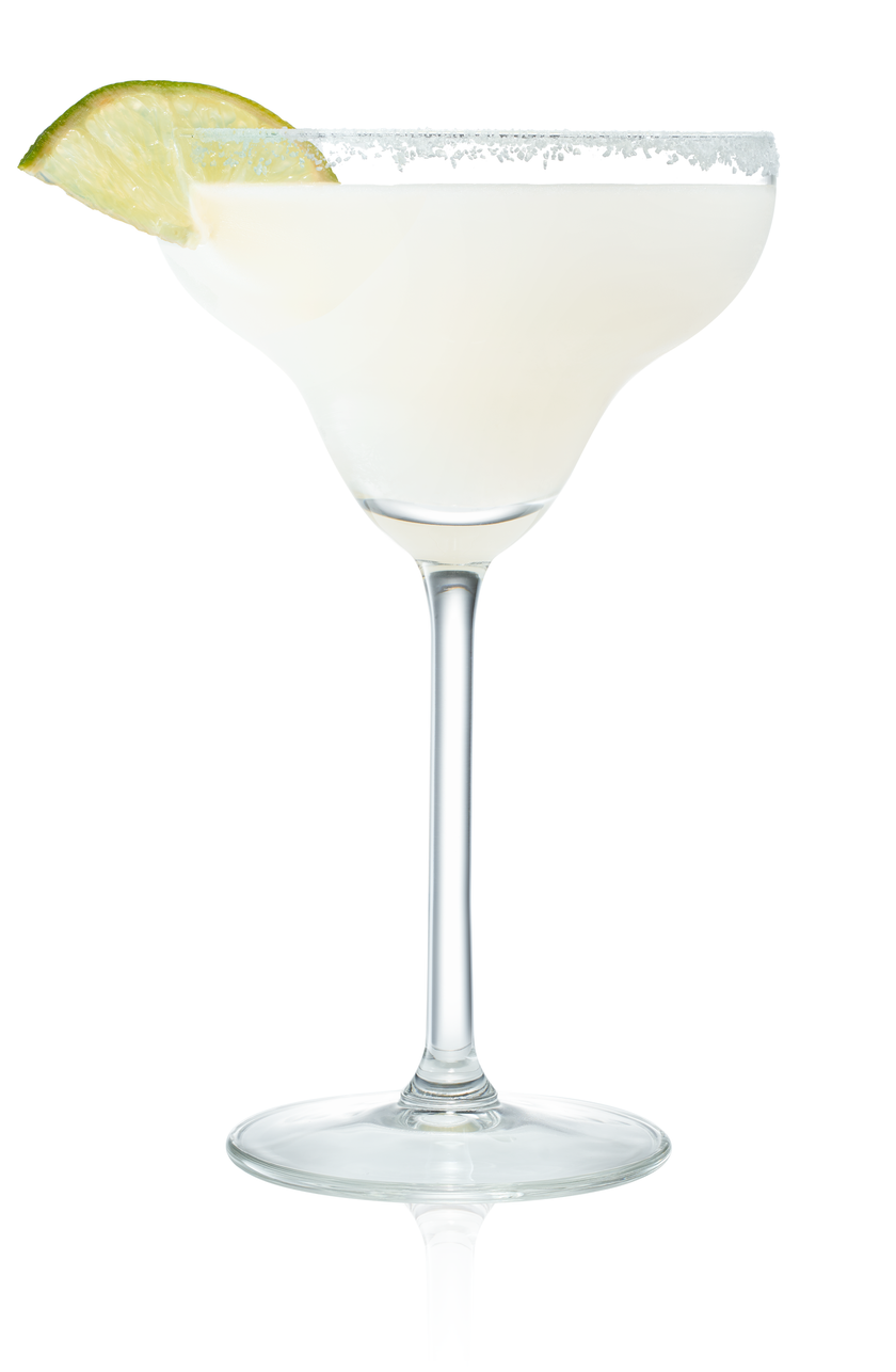 Ein transparentes Cocktailglas mit einem köstlichen, weißen Getränk und einer Limette am Rand, perfekt für einen entspannten Abend.